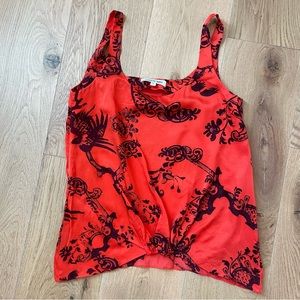Elizabeth and james floral coral twist front silk tank